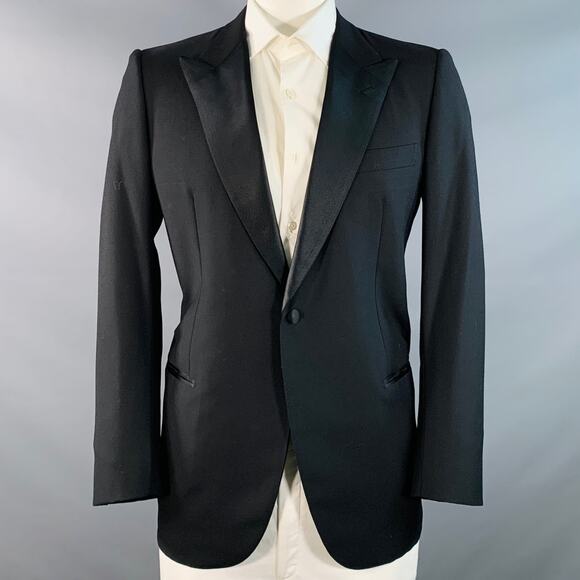 BRIONI for WILKES BASHFORD Size 44 Black Wool Peak Lapel Tuxedo - Picture 1 of 10